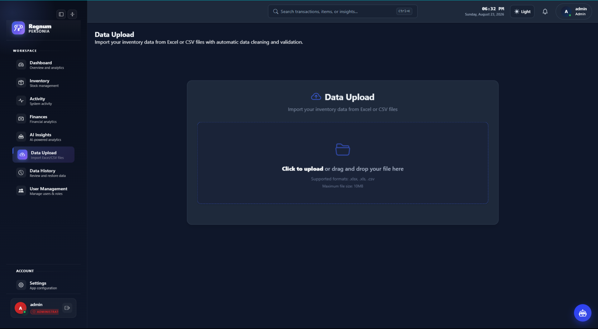 The data upload screen in Regnum Personia